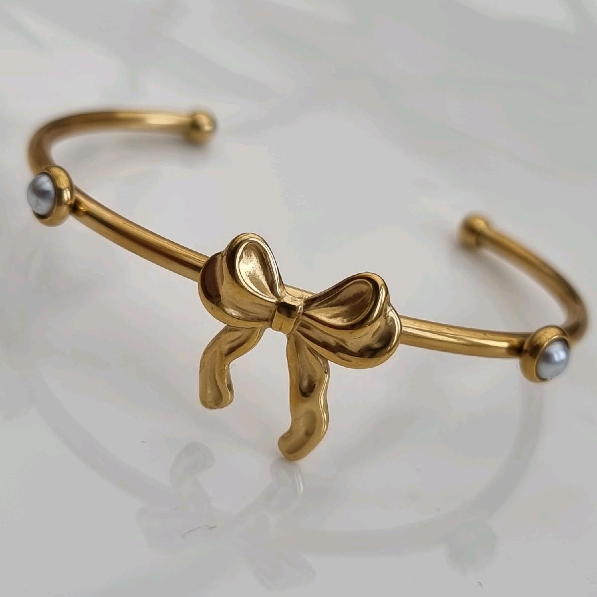 Bow & Pearl Cuff Bangle 18k Gold Plated Bangle