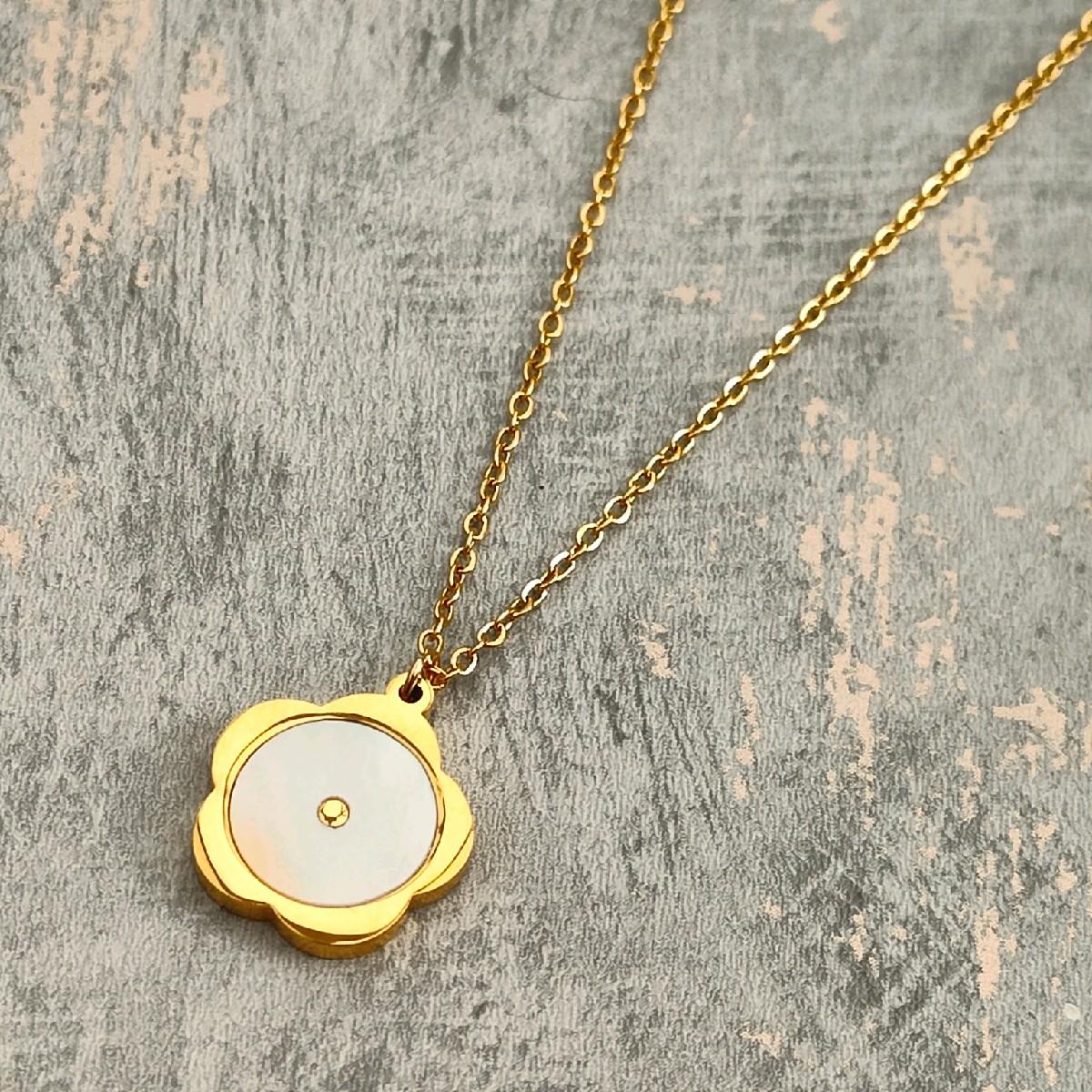 18K Gold Plated Necklace with Mother of Pearl Flower Pendant