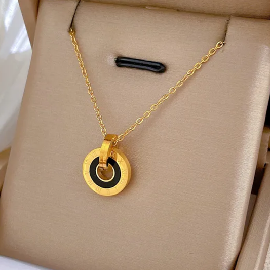 Roman Numeral Engraved Pendant Necklace 18k Gold Plated