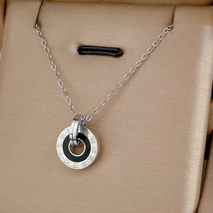 Roman Numeral Engraved Pendant Necklace Silver Plated Stainless Steel