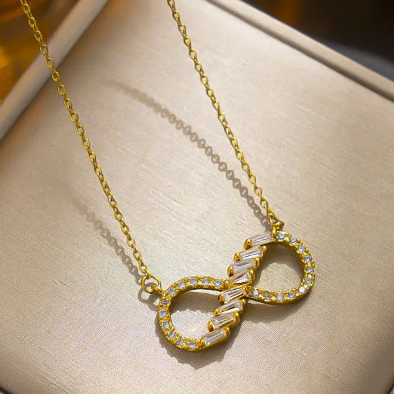 Infinity Zircon Pendant Necklace 18K Gold Plated