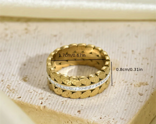 CZ Dual Band Leaves Ring 18K Gold Plated