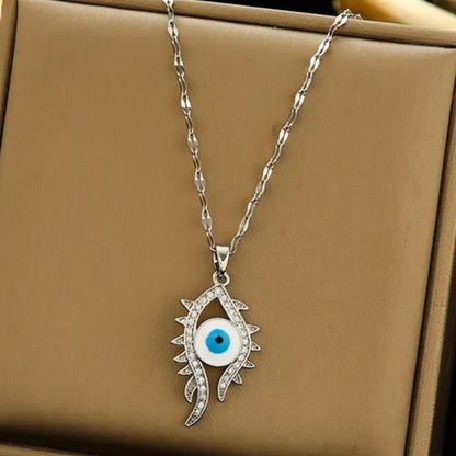 Statement Silver Plated Zircon Evil Eye Pendant Necklace Stainless Steel