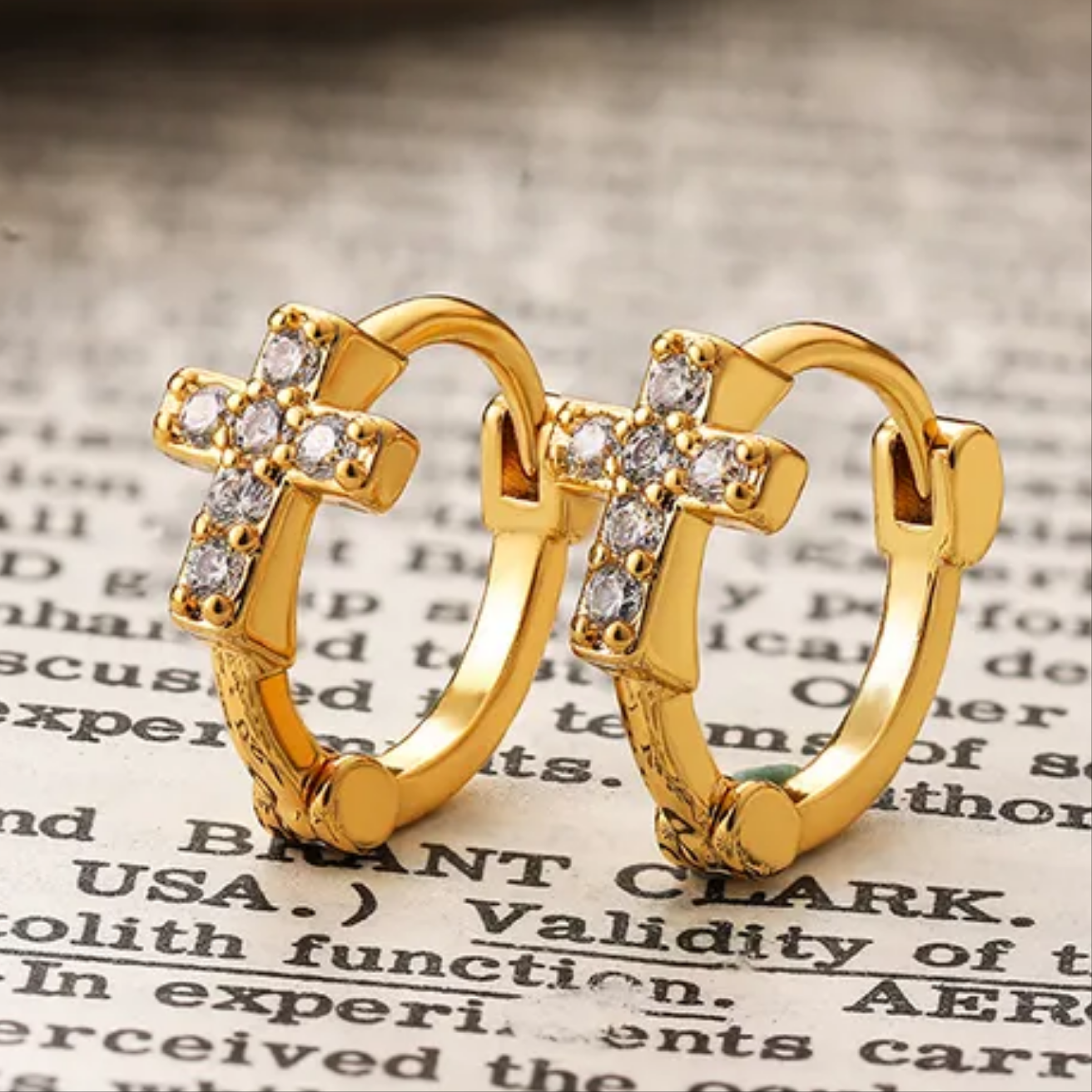Small Gold Huggie Hoop Earrings with Zircon Cross Stainless Steel  Hypoallergenic Waterproof