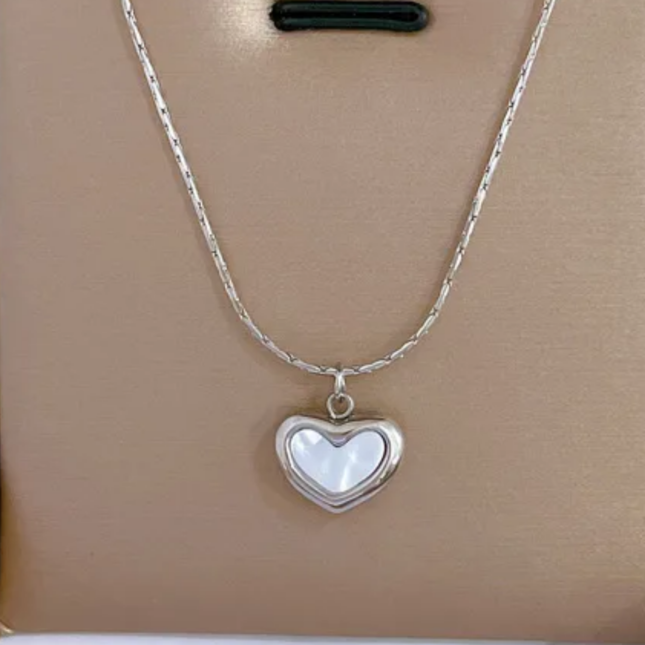 Premium Silver Plated Heart Pendant Necklace with Shell Inlay Hypoallergenic