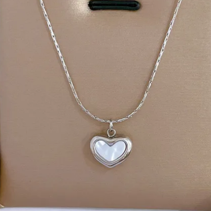 Premium Silver Plated Heart Pendant Necklace with Shell Inlay Hypoallergenic