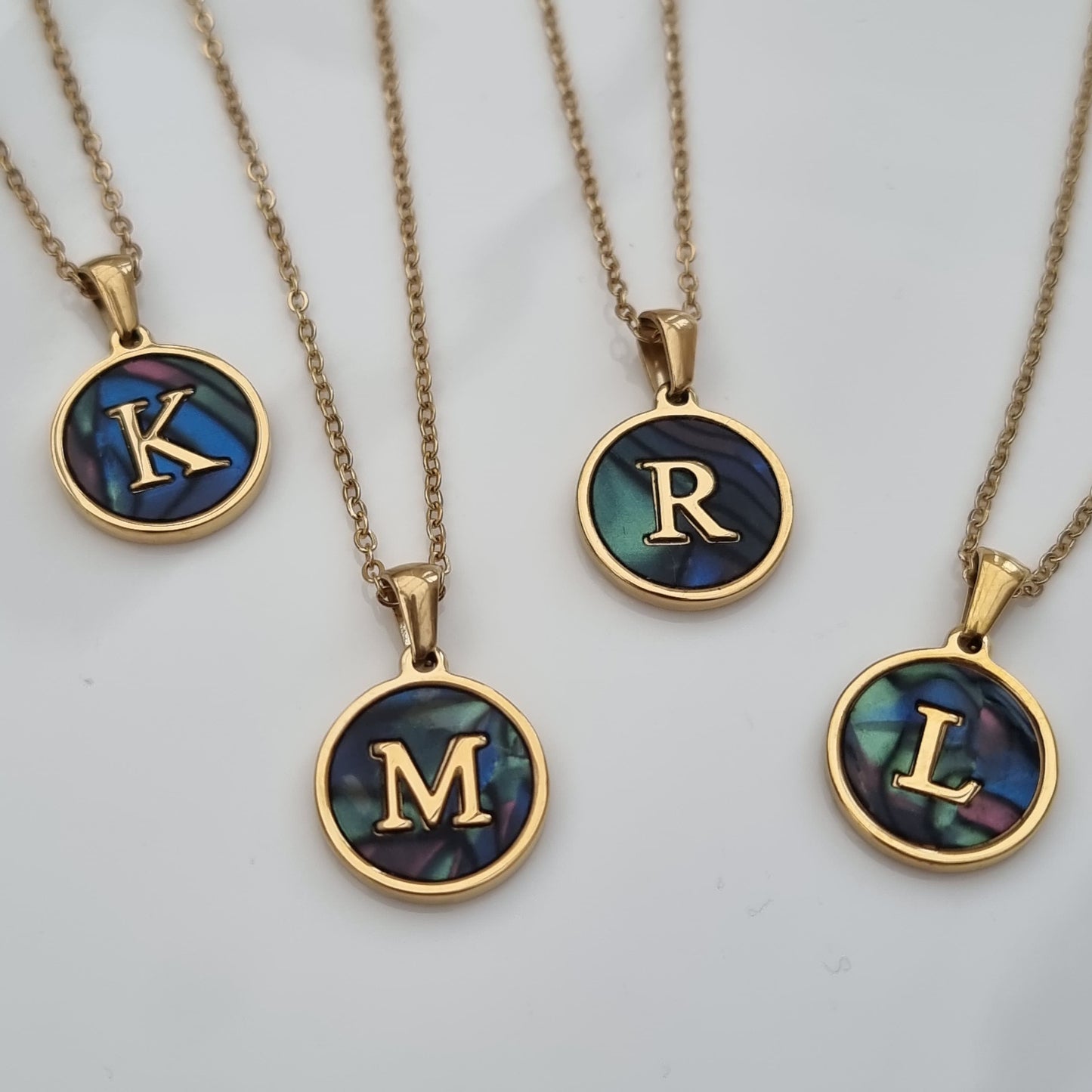 18k Gold Plated Initial Inlay Pendant Necklace