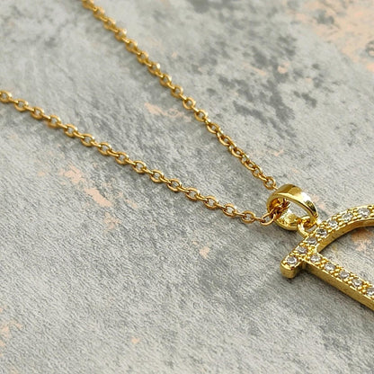 18k Gold Plated D Pendant  Necklace with CZ Stones