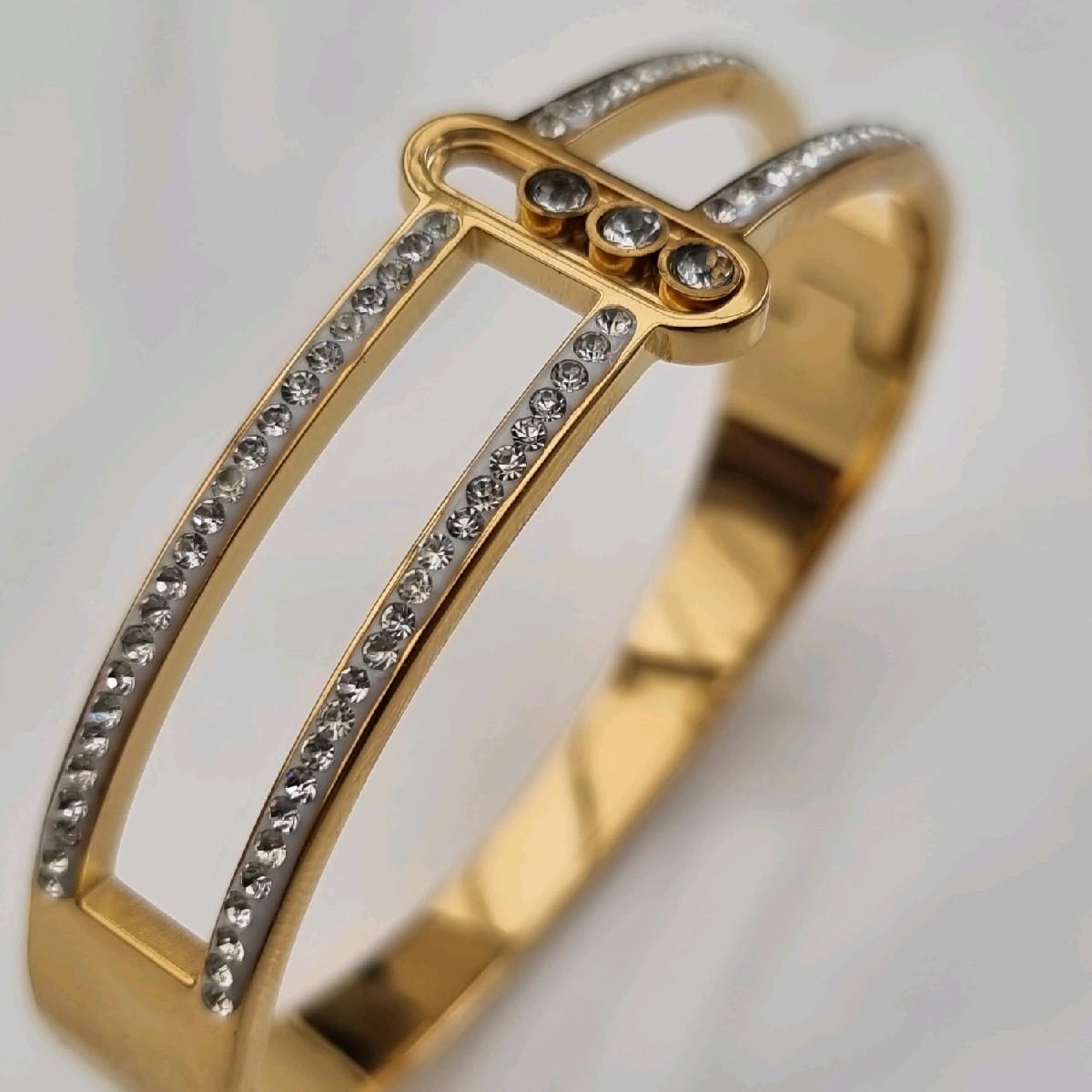 18K Gold Plated Wide Layered Statement Bangle Stainless Steel