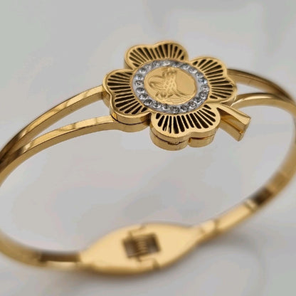 18k Gold Plated Flower Zircon Bangle Stainless Steel