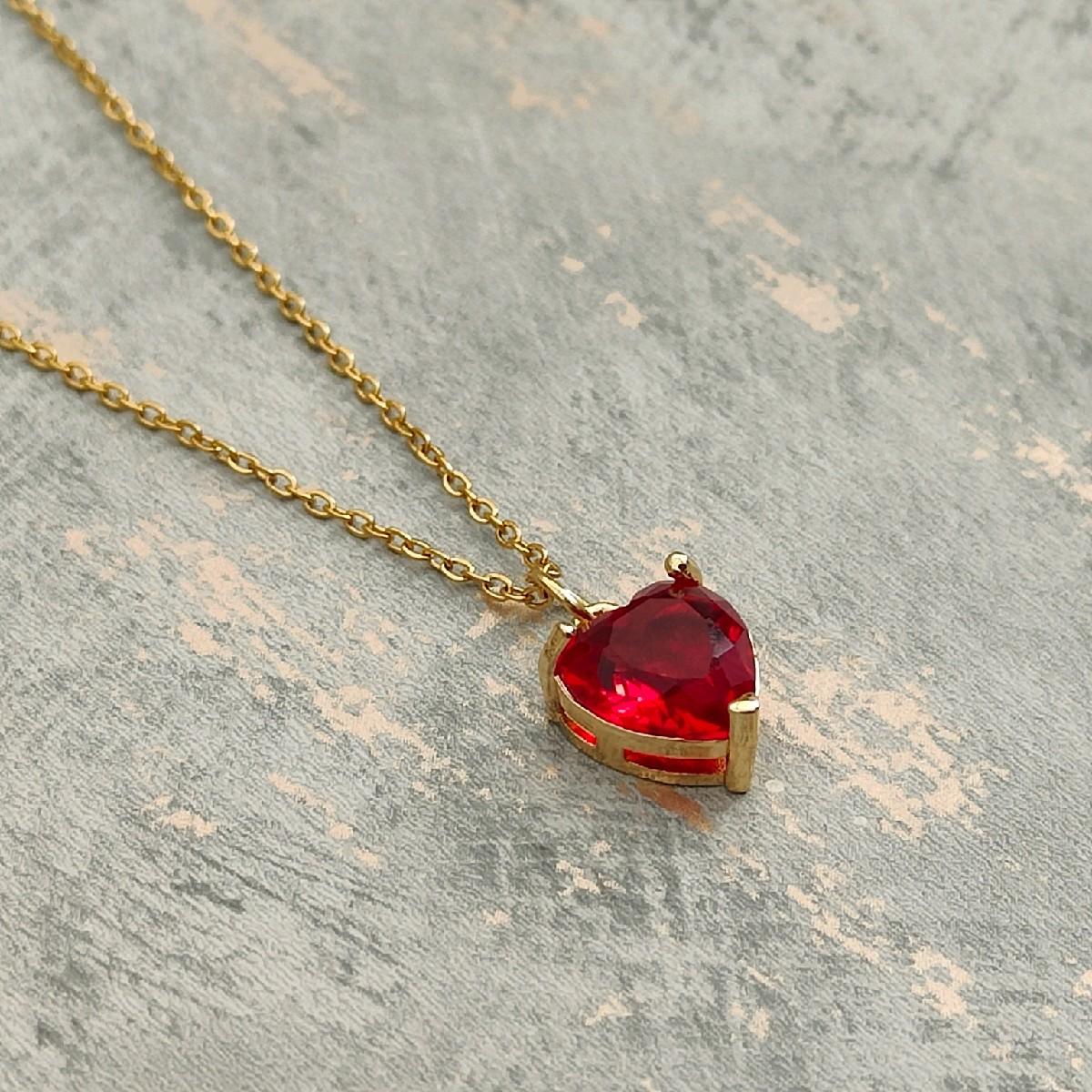 18K Gold Plated Necklace with Red Heart CZ Stone