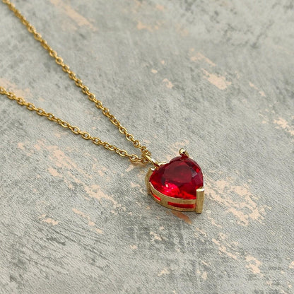18K Gold Plated Necklace with Red Heart CZ Stone