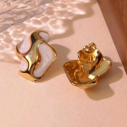 18K Gold Plated White Enamel Stud Earrings