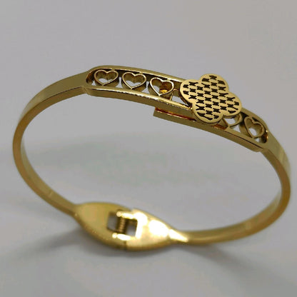 18K Gold Plated Hollow Heart Clover Bangle Stainless Steel