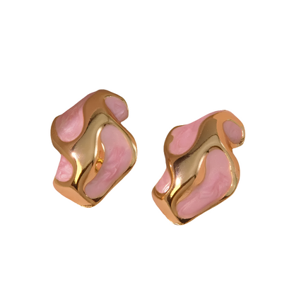 Pink Enamel Abstract Stud Earrings, 18K Gold Plated Stainless Steel