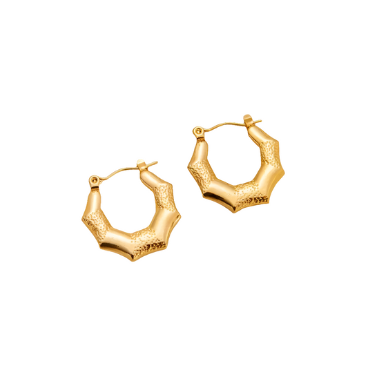 Boho Bamboo Hoop Earrings, Stainless Steel, Waterproof, Hypoallergenic