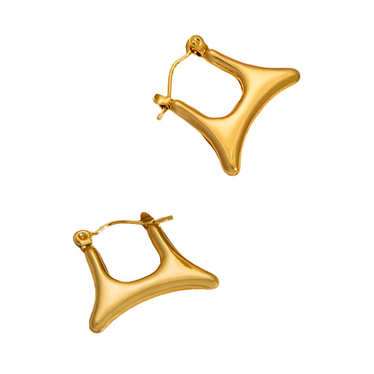 Geometric Funky Hoop Earrings, 18K Gold Plated Stainless Steel, Waterproof