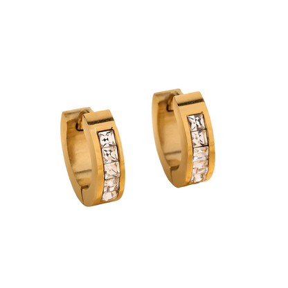 Zircon Huggie Hoop Earrings, Stainless Steel, Tarnish Free