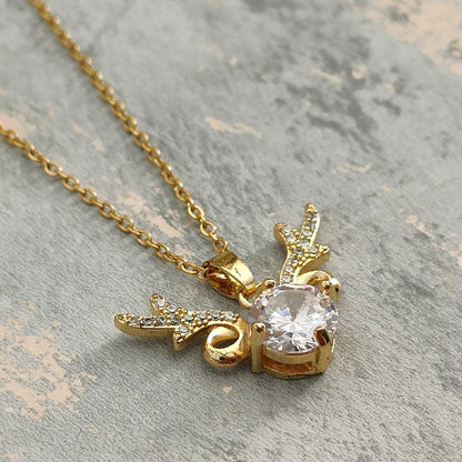 18K Gold Plated Necklace with CZ Diamond Wings Pendant