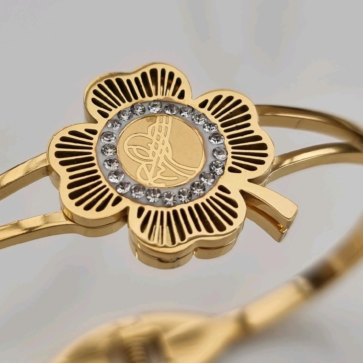 18k Gold Plated Flower Zircon Bangle Stainless Steel