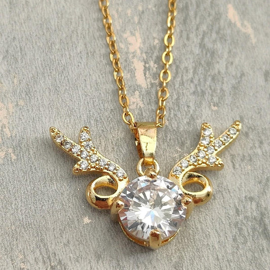 18K Gold Plated Necklace with CZ Diamond Wings Pendant
