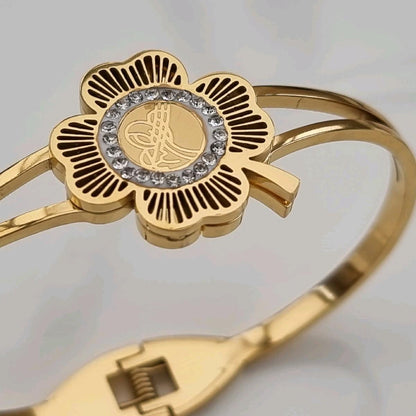 18k Gold Plated Flower Zircon Bangle Stainless Steel
