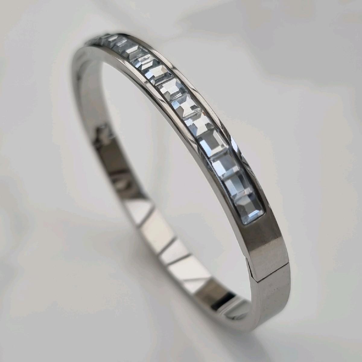Silver Plated Statement Stacking Zircon Bangle Stainless Steel