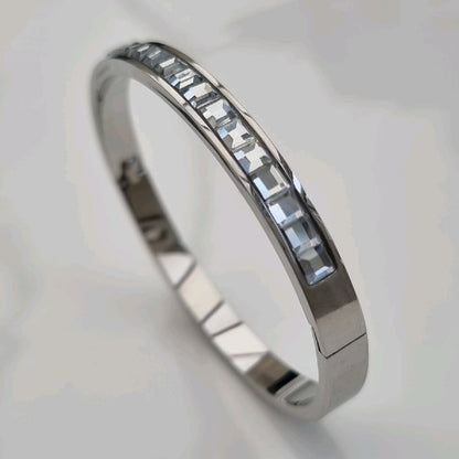 Silver Plated Statement Stacking Zircon Bangle Stainless Steel