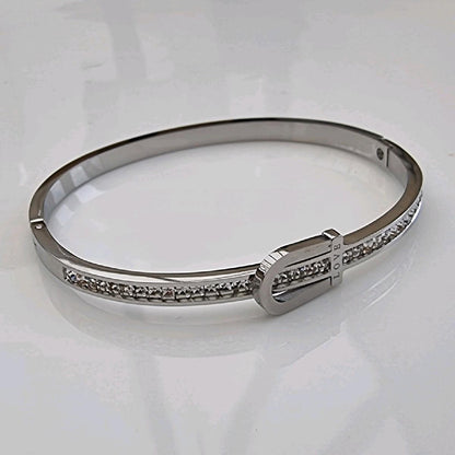 Gorgeous Silver Plated Horseshoe Zircon Bangle Stainless Steel