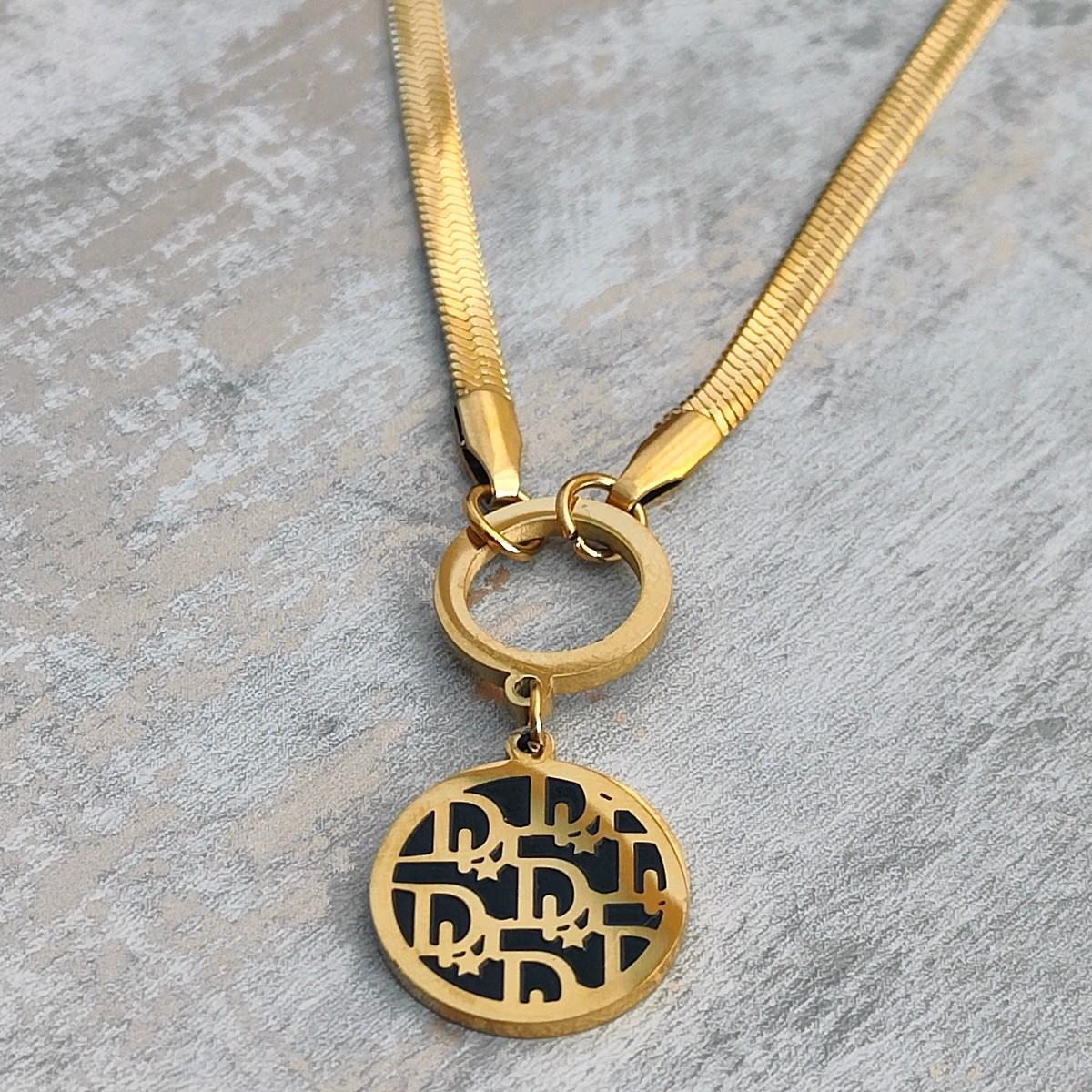 18K Gold Plated Printed Pendant Necklace