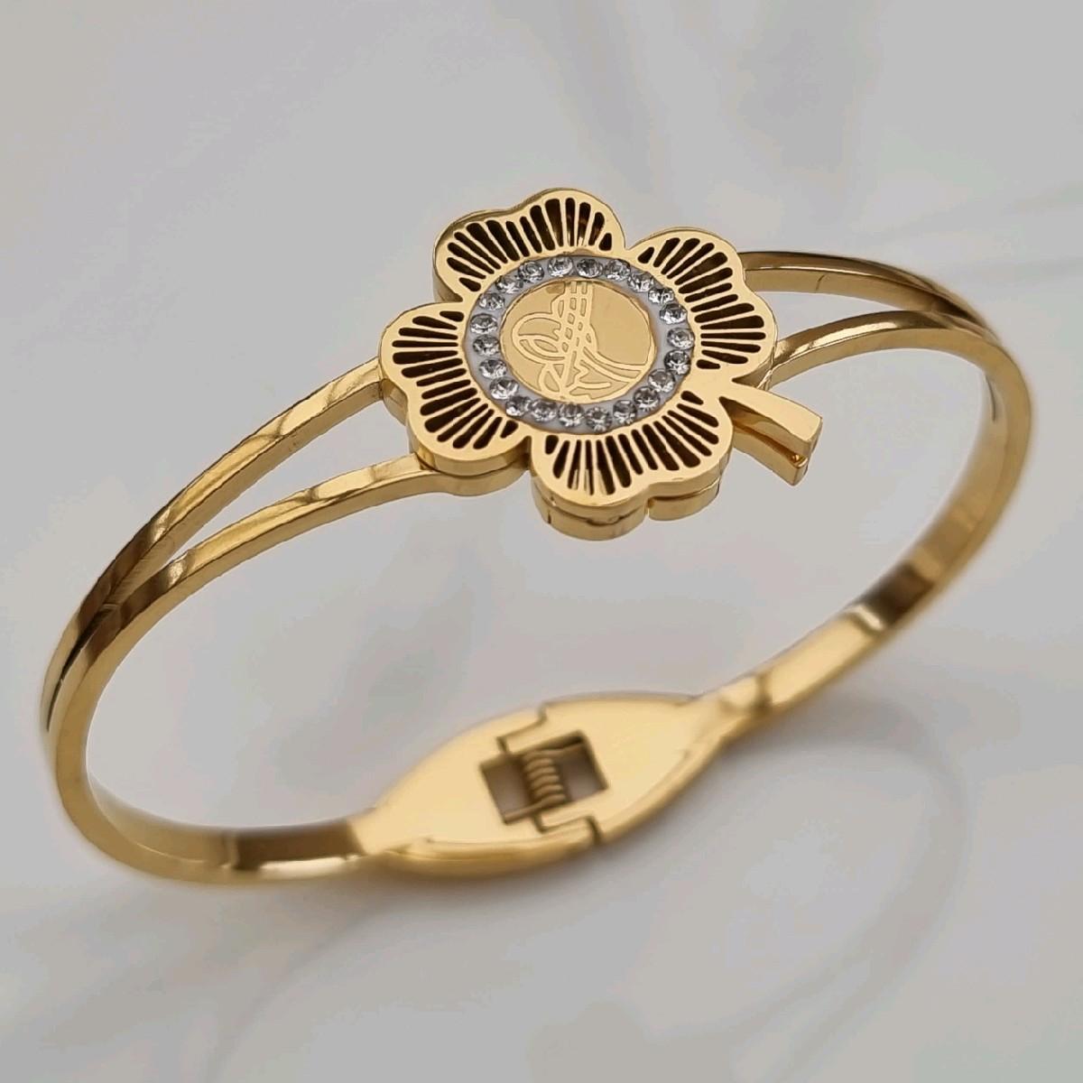 18k Gold Plated Flower Zircon Bangle Stainless Steel