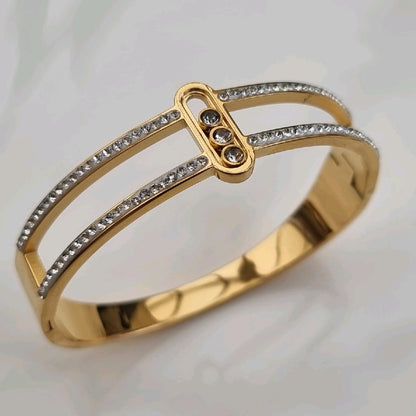 18K Gold Plated Wide Layered Statement Bangle Stainless Steel