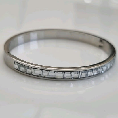 Silver Plated Statement Stacking Zircon Bangle Stainless Steel