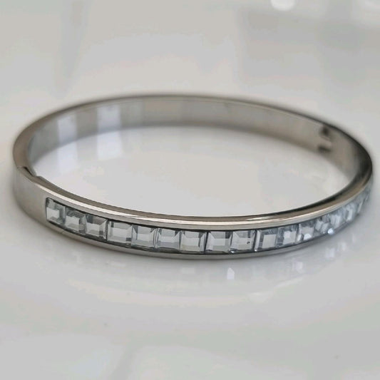 Silver Plated Statement Stacking Zircon Bangle Stainless Steel