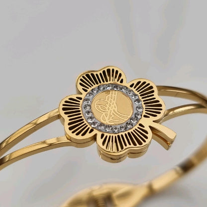 18k Gold Plated Flower Zircon Bangle Stainless Steel