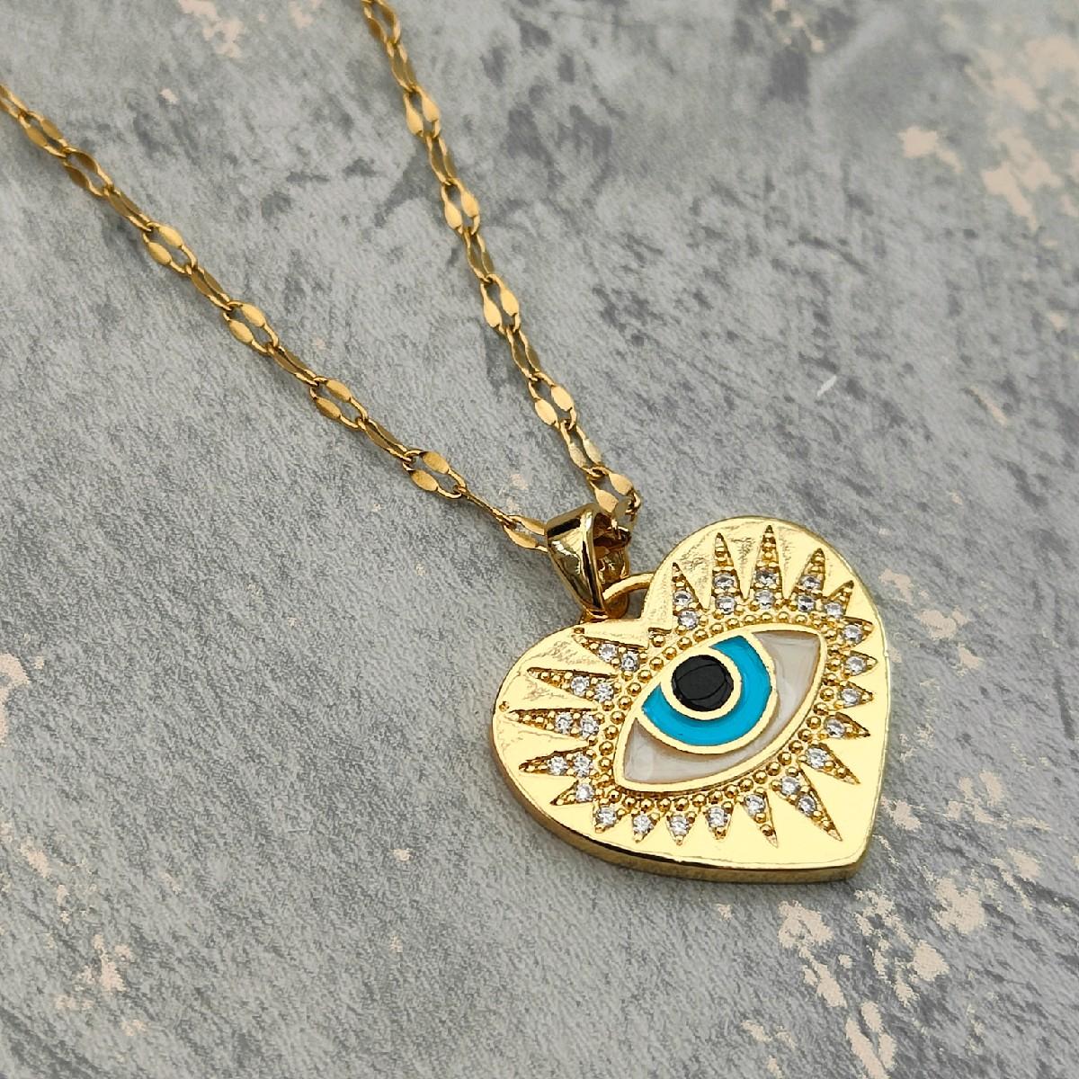 18K Gold Plated Evil Eye Heart Pendant Necklace