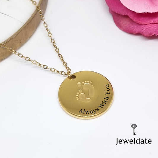 Personalised Mum's Necklace, Custom Engraved Baby Foot Print Pendant New Mum Gift, Baby Shower Present