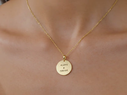 Personalised Necklace, Custom Engraved Disc Pendant, Gold Silver Jewellery