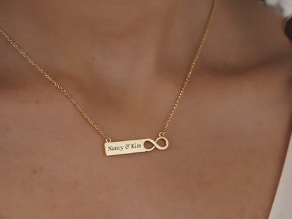 Personalised Necklace, Custom Engraved Infinity Bar pendant