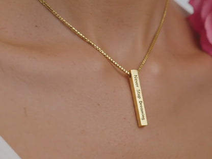 Personalised Bar Necklace, Vertical Bar Pendant, Gold Silver Customised Women Necklace