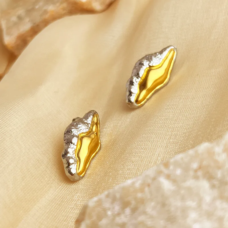 Dual Tone Shell Earrings, 18K Gold Plated, Stainless Steel