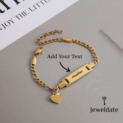 Personalised Bar Pendant Chain Bracelet, Custom Heart Butterfly Charm Bracelet, Engraved Charm Bracelet Gift for Women