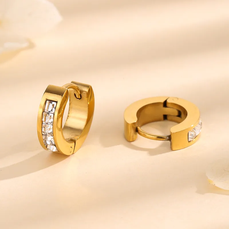 Zircon Huggie Hoop Earrings, Stainless Steel, Tarnish Free