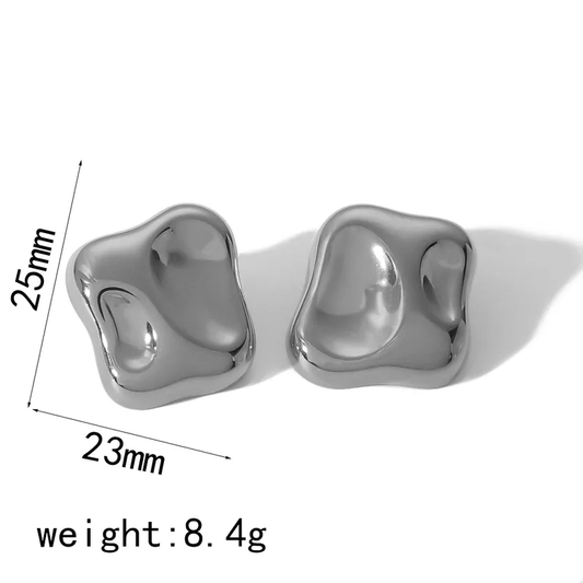 Silver Plated Abstract Cushion Stud Earrings, Stainless Steel