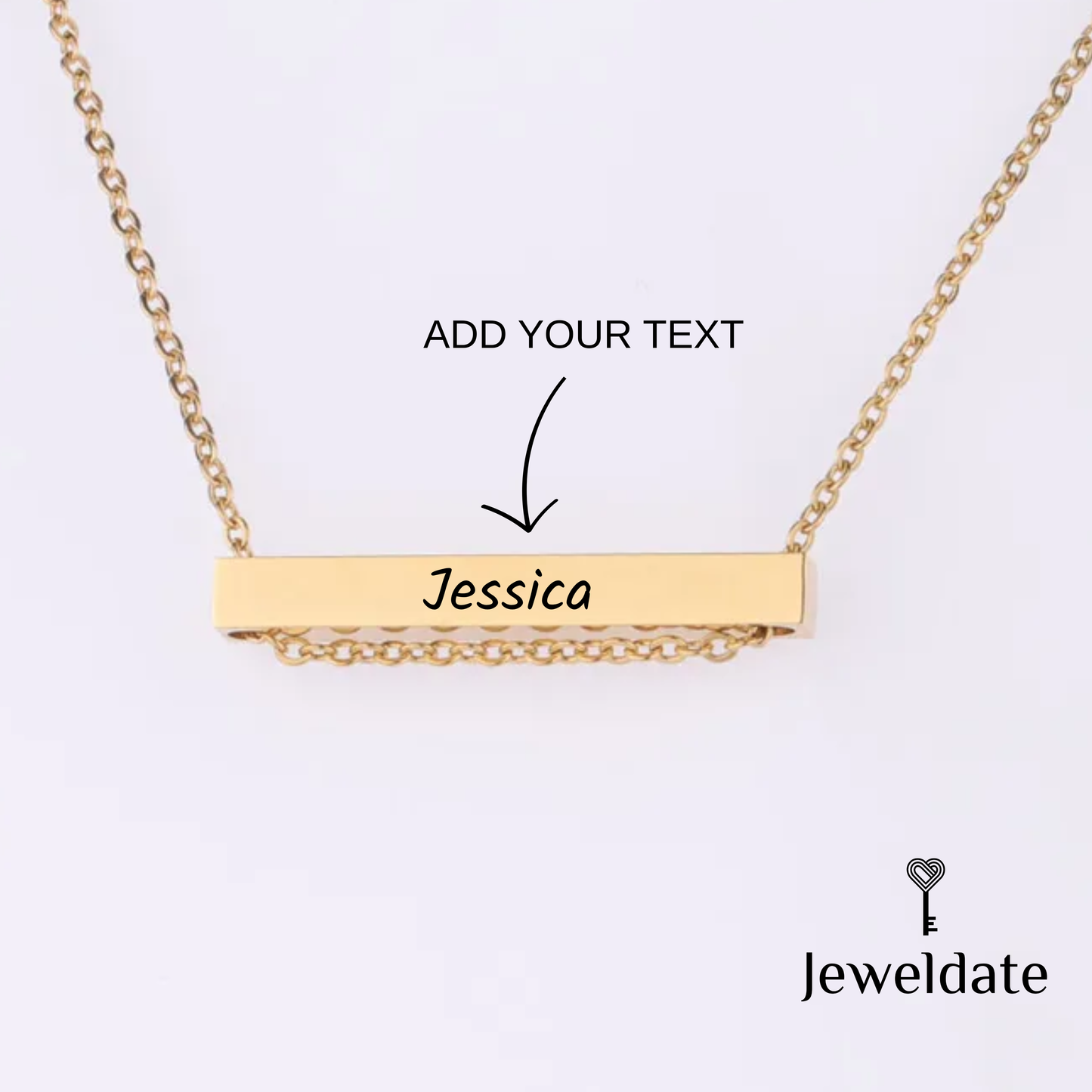 Personalised Slim Bar Necklace, Custom Horizontal Bar Chain Pendant, Engraved Gold Silver Trending Bar Necklace Gift for Her