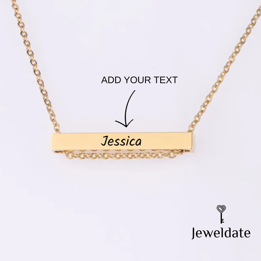 Personalised Slim Bar Necklace, Custom Horizontal Bar Chain Pendant, Engraved Gold Silver Trending Bar Necklace Gift for Her