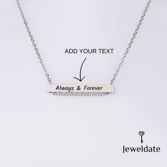 Personalised Slim Bar Necklace, Custom Horizontal Bar Chain Pendant, Engraved Gold Silver Trending Bar Necklace Gift for Her