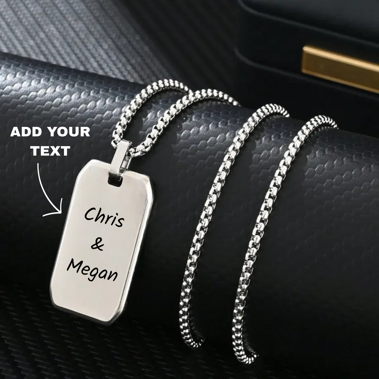 Personalised Silver Necklace for Men, Engraveable Men's Black Pendant, Geometric Custom Necklace for Him
