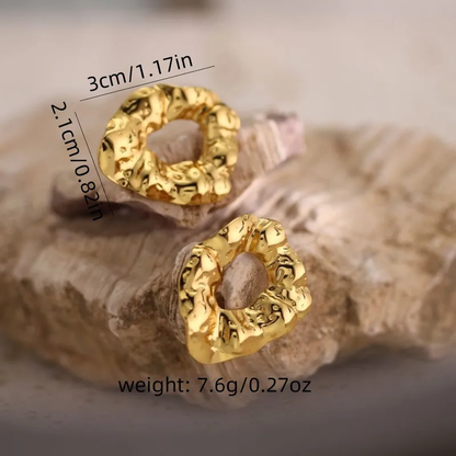 Hammered Halo Gold Plated Earrings, Stainless Steel