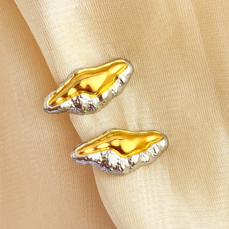 Dual Tone Shell Earrings, 18K Gold Plated, Stainless Steel